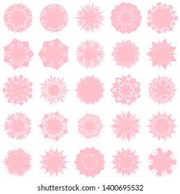 Pink Flowers / Pseudo-Snowflakes on white background. Sharp set of 25 items. 7 (seven) angles. - Vector