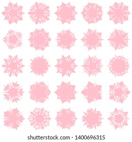 Pink Flowers / Pseudo-Snowflakes on white background. Sharp set of 25 items. 5 (five) angles. - Vector