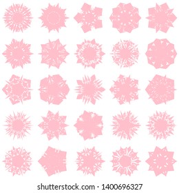 Pink Flowers / Pseudo-Snowflakes on white background. Sharp set of 25 items. 5 (five) angles. - Vector