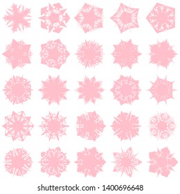 Pink Flowers / Pseudo-Snowflakes on white background. Sharp set of 25 items. 5 (five) angles. - Vector