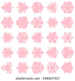Pink Flowers / Pseudo-Snowflakes on white background. Sharp set of 25 items. 3 (three) angles. - Vector