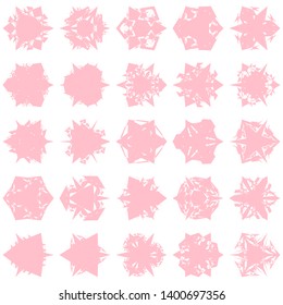 Pink Flowers / Pseudo-Snowflakes on white background. Sharp set of 25 items. 3 (three) angles. - Vector