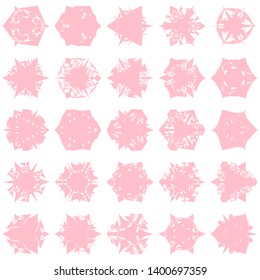 Pink Flowers / Pseudo-Snowflakes on white background. Sharp set of 25 items. 3 (three) angles. - Vector
