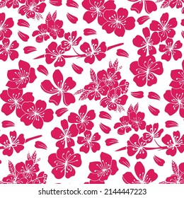 Pink flowers of sakura seamless pattern on a white background.