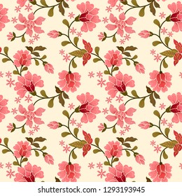 Pink flowers seamless pattern for fabric textile.