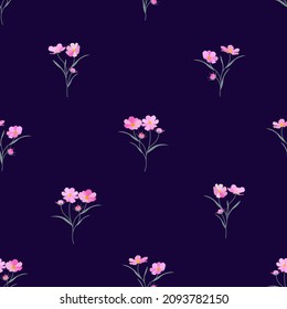 pink flowers seamless pattern, floral pink pattern with dark blue background, good for fabric, textile, dress, clothing, etc.