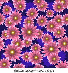 Pink flowers seamless pattern on dark background. For textiles, the background.