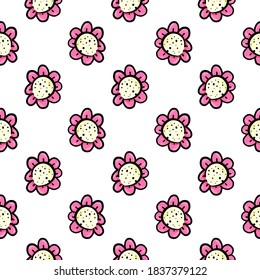 Pink flowers ,seamless pattern on white background.