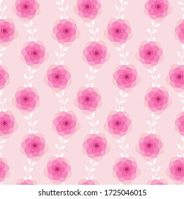 Pink flowers seamless pattern. Vector illustration.