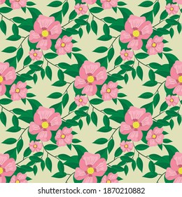 pink flowers, seamless pattern, vector illustration