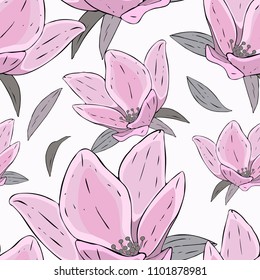 Pink flowers seamless pattern for wallpapers, textiles, papers, fabrics, web pages. Floral ornament, vintage style.