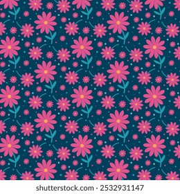 Patrón transparente de flores rosadas, elemento botánico dibujado a mano de Vector, diseño de fondo de flores de doodle para tela, ropa, Fondo de pantalla, carteles, Sitios web, estampados, doblez.