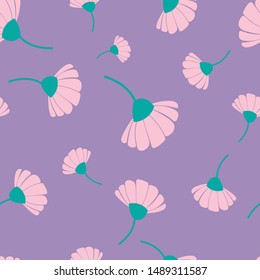 Pink flowers seamless repeat pattern with pink in purple background.For fabric, gift wrap, wall art design.