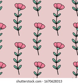 Pink flowers seamless repeat vector pattern for wrapping paper,print,fabrics,wallpapers.