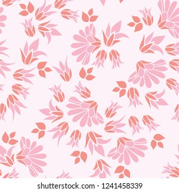 Pink Flowers Seamless Vector Repeat Floral Pattern Background