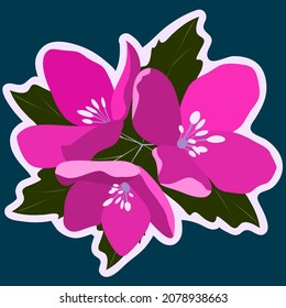 Pink flowers. Social media stickers. Design elements. Vector illustration.