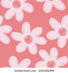 Pink flowers with stamens in pattern and background.