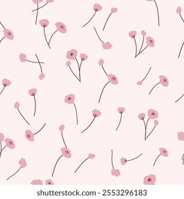 flores cor-de-rosa com caules   padrão perfeito, ilustração vetorial