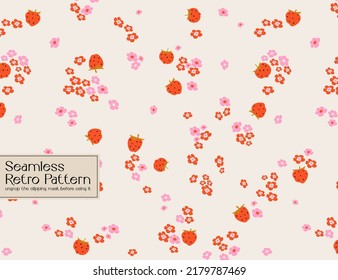 Pink Flowers and Strawberry Seamless hippie pattern	
