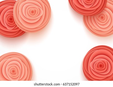 Pink Flowers in style of art paper. Roses background made from paper.