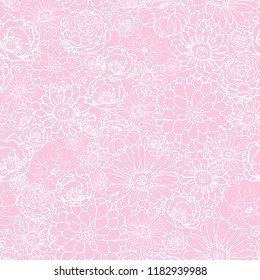 Pink flowers texture vector seamless pattern. Great for spring and summer wallpaper, backgrounds, invitations, packaging design projects. Surface pattern design.