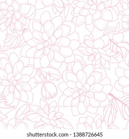 Pink flowers texture vector seamless pattern. Great for spring and summer wallpaper, backgrounds, invitations, packaging design projects. Surface pattern design.