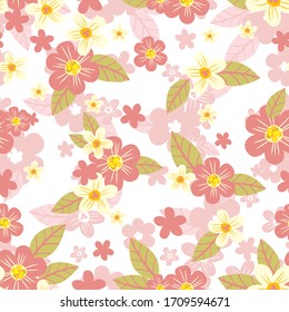 Pink flowers texture vector seamless pattern. Great for spring and summer wallpaper, backgrounds, invitations, packaging design projects. 
Surface pattern design.