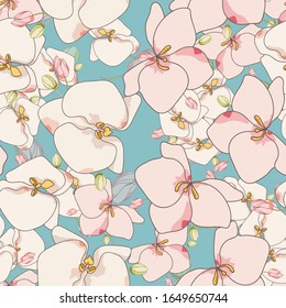 Pink Flowers Tropical Vector Seamless Pattern. Beautiful Flower Design. Blossom Elegance Print. White Lily Background.