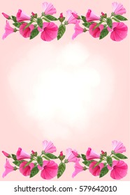 Pink flowers. Vector illustration on light pink background for greeting card, poster or leaflet.