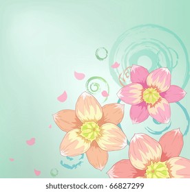 Pink flowers with vector ornament designs for greeting cards