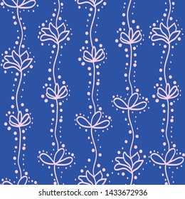 pink flowers vector seamless pattern with blue background. Great for wallpaper,backgrounds,gifs,surface pattern design,packaging design projects, stationary,fabric