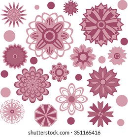 Pink flowers vector set. Isolated on white background.
