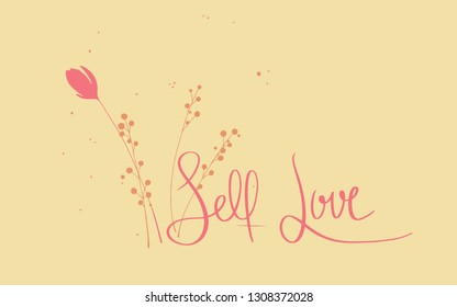  Pink flowers and yellow background. Valentine´s day cute lettering. 