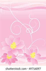pink flowers with yellow centers border on pink abstract background