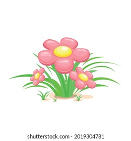 Pink flowers with yellow centers. Vector illustration in cartoon style on a white background.