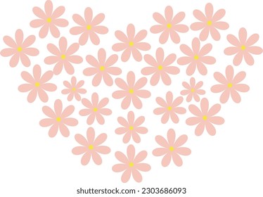 Pink flowers with yellow stamens arranged in a heart shape