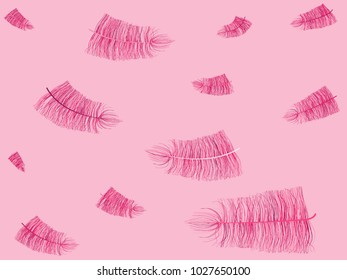 Pink Fluff. Beautiful Hand Drawn Feathers Isolated. Fluff for Wallpaper, Illustration, Carnival, Masquerade, Invitation, Paper, Textile. Decoration Element for Your Design.