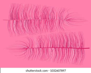 Pink Fluff. Beautiful Hand Drawn Feathers Isolated. Fluff for Wallpaper, Illustration, Carnival, Masquerade, Invitation, Paper, Textile. Decoration Element for Your Design.
