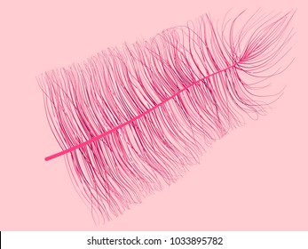 Pink Fluff. Beautiful Hand Drawn Feathers Isolated. Fluff for Wallpaper, Illustration, Carnival, Masquerade, Invitation, Paper, Textile. Decoration Element for Your Design.