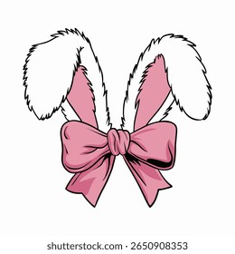 Pink Fluffy Bunny Ears with Bow Illustration