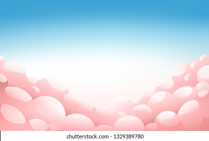 Pink fluffy clouds in the blue sky at sunset, Landscape, Sunset Background With Pink Clouds, Vector Illustration