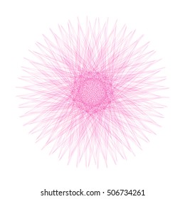 Pink Fluffy Element. Spirograph In Shape As Snowflake. For Prints, New Year And Christmas Decor, Designs, Cards, Garlands, Sacred Geometric, St.Valentine Day And Valentines. Sphere, Fluffy Ball.
