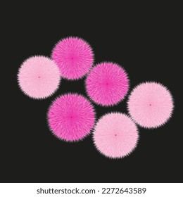 Pink Fluffy Hair Ball Vector Pattern on Black Background