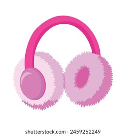 Pink fluffy headphones. Accessories for girls. Decoration. On a white background