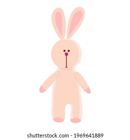Pink fluffy rabbit. Soft toy. Decorate Easter, birthday cards, book pages. Kids toy in cartoon style. Vector illustration.