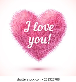 Pink fluffy vector heart with I love you sign