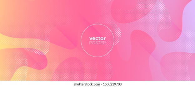 Pink Fluid Background. Rainbow 3d Liquid Shape. Gradient Geometric Poster. Vector Brochure. Flow Background. Pastel Abstract Shapes. Trendy Dynamic Wallpaper. Vector Design. Fluid Illustration.