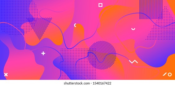 Pink Fluid Banner. Business Liquid Presentation. Abstract Memphis Ornament. Blue Graphic Texture. Vibrant Fluid Shapes. Gradient Wave Background. Purple Vector Texture. Business Fluid Poster.