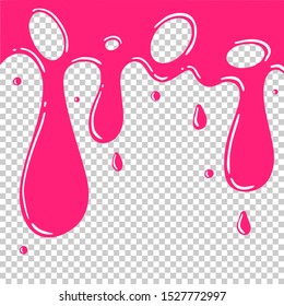 Pink fluid drops down, cream or sauce liquid flow. Isolated on transparent background.