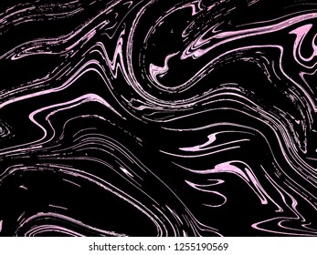 Pink fluid marble  background. Fantasy glitter and sparkle  on black backdrop. Vector illustration for poster, brochure, invitation, cover book, catalog.